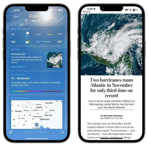 天山苹果14维修分享iPhone 14手机如何看天气时顺带看新闻 